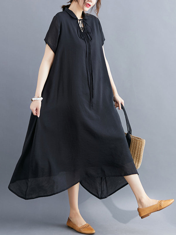 Original Solid Lapel Frenum Dress