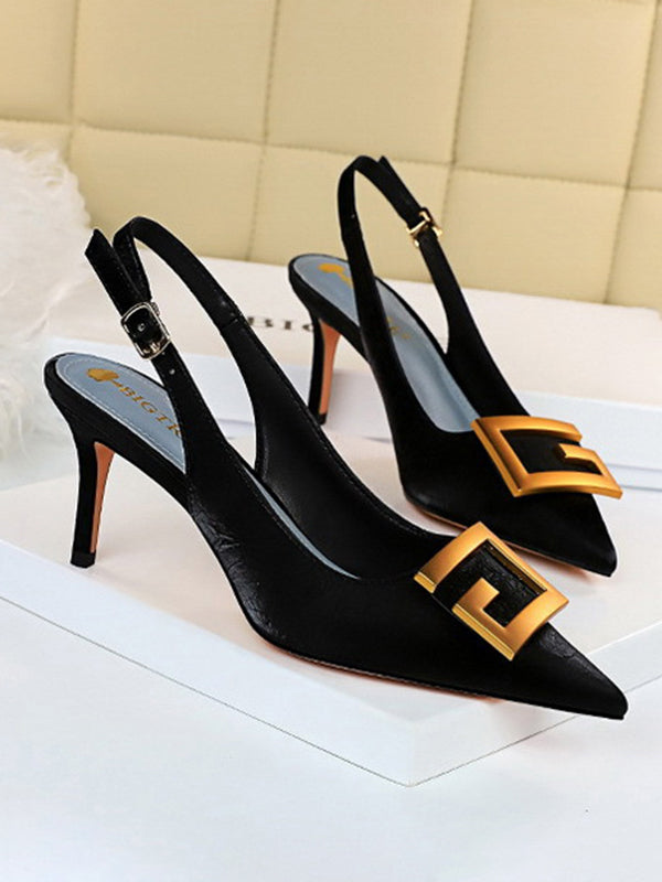 Belt Buckle Pointed-Toe Sling Shoes Pumps