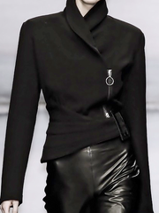 Asymmetric Solid Color Zipper Long Sleeves Stand Collar Jackets