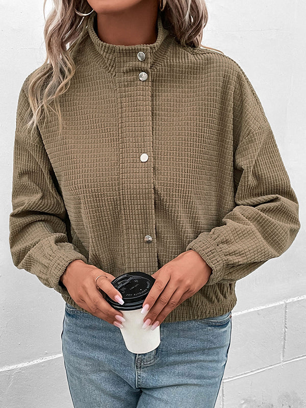 Buttoned Solid Color Zipper Long Sleeves Loose Lapel Jackets