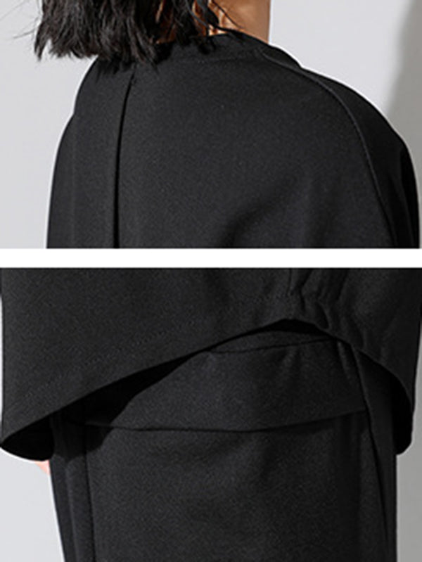 Loose Long Sleeves Split-Front Round-Neck T-Shirts Tops