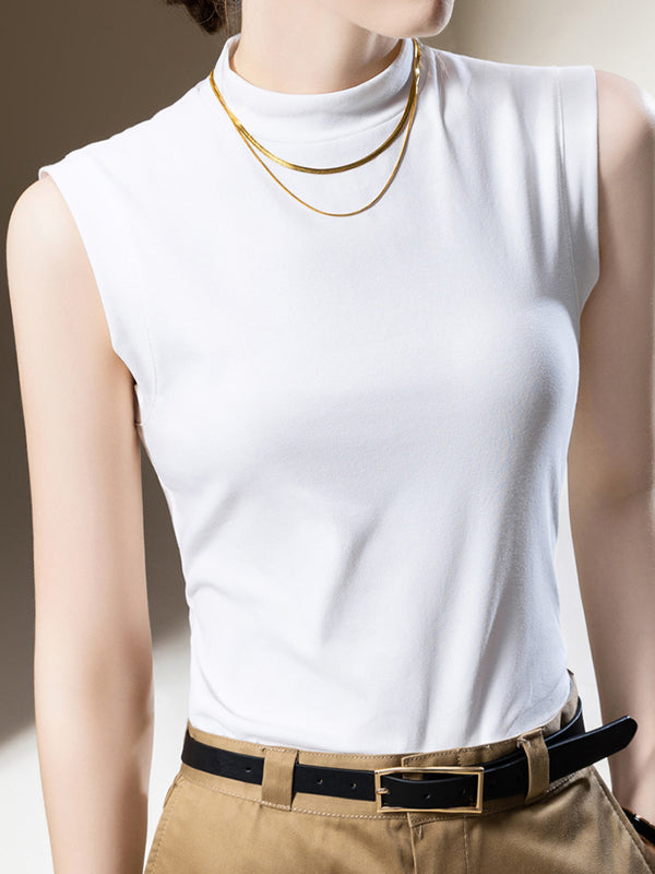 Solid Color Split-Joint Plus Size Skinny Mock Neck Vest Top