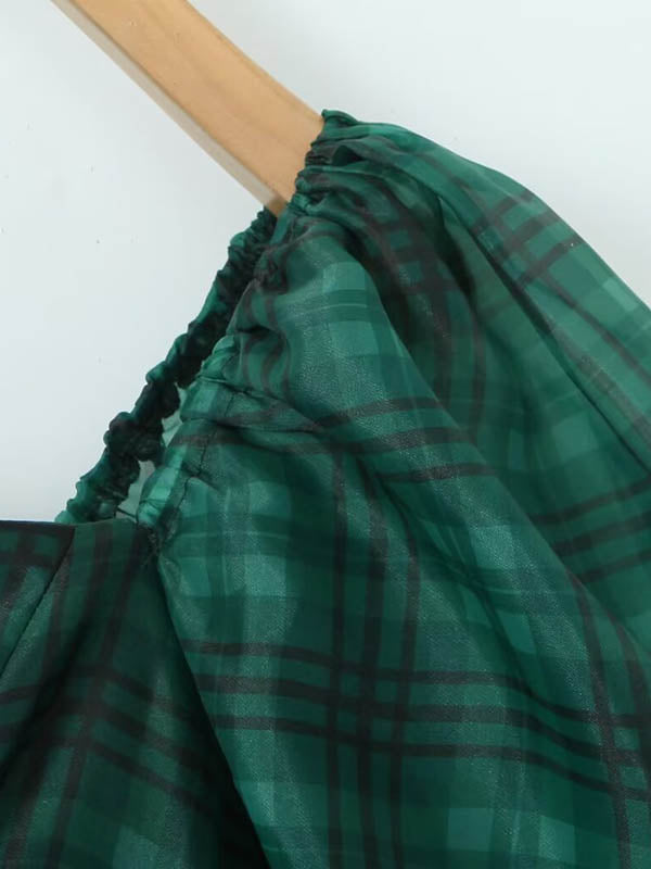 Plaid Pleated A-Line High Waisted Square-Neck Mini Dresses