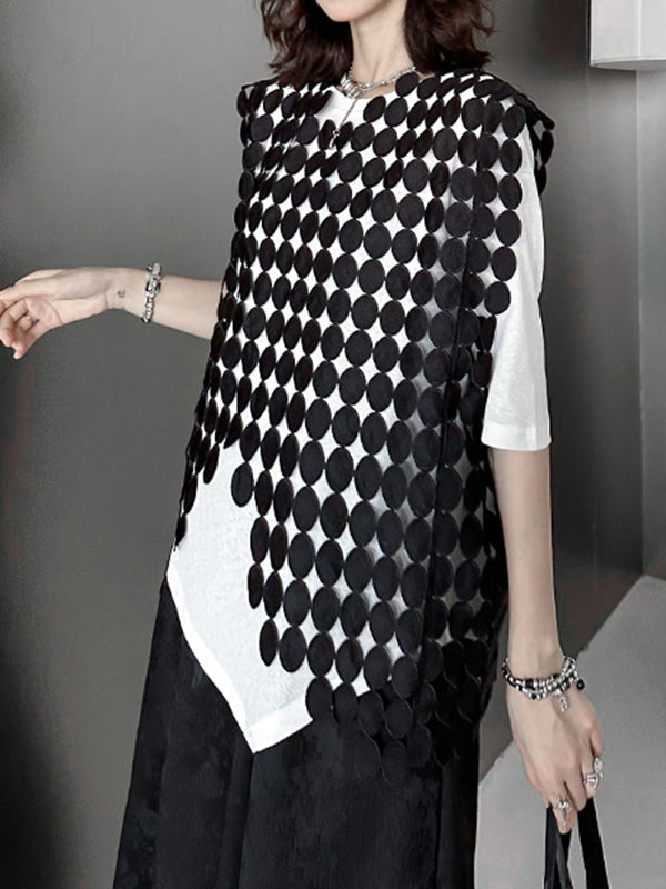 Hollow Solid Color Split-Joint Irregular Clipping Loose Round-Neck Vest Top