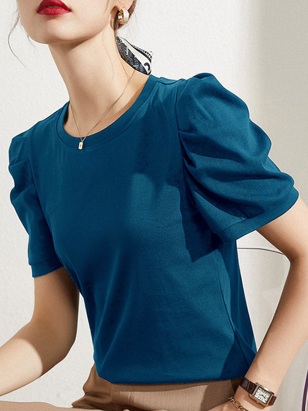 Original Simple Loose Solid Color Puff Sleeves T-Shirt Top