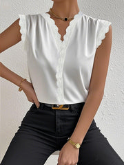 Solid Color Split-Joint Loose Sleeveless V-Neck Vest Top