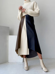 Asymmetric Contrast Color Split-Front A-Line High Waisted Skirts Bottoms