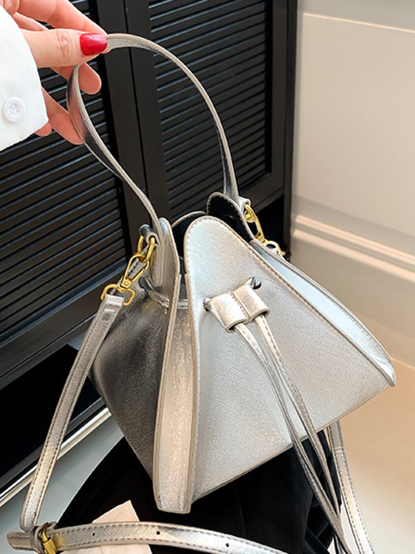 Drawstring Solid Color Split-Joint Triangle Handbags