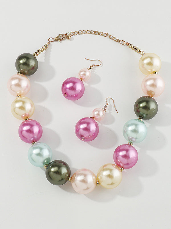 Beaded Contrast Color Geometric Three Pieces Set Necklaces Accessories Earrings Accessories Dainty Necklace