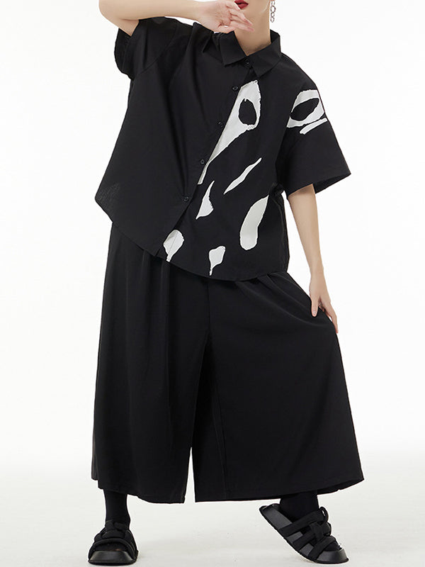 Printed Loose Short Sleeves Lapel Shirts Tops