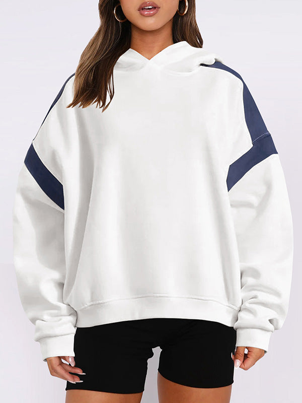 Contrast Color Pockets Split-Joint Hooded Long Sleeves Hoodies Tops