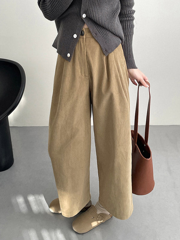 Elasticity Pleated Split-Joint High Waisted Loose Trousers Pants