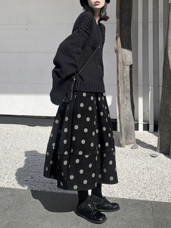 Elastics Polka-Dot Printed Split-Joint High Waisted Loose Skirts