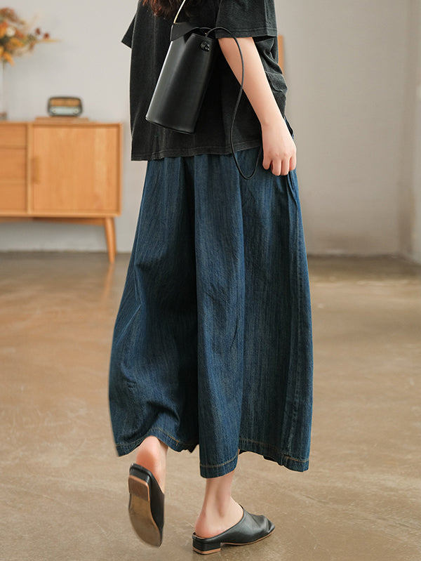 Artistic Retro Loose Wide Legs Elasticity Jean Pants