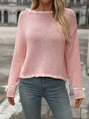 Split-Joint Tied Long Sleeves Loose Round-Neck Sweater Tops