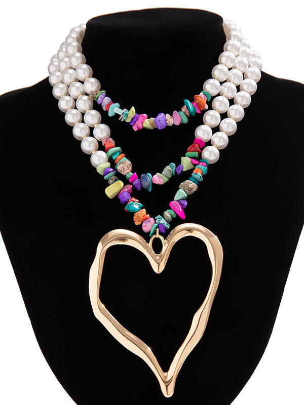 Beaded Contrast Color Heart Shape Necklaces Accessories Dainty Necklace