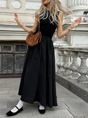 Solid Color Split-Joint A-Line Sleeveless Round-Neck Maxi Dresses