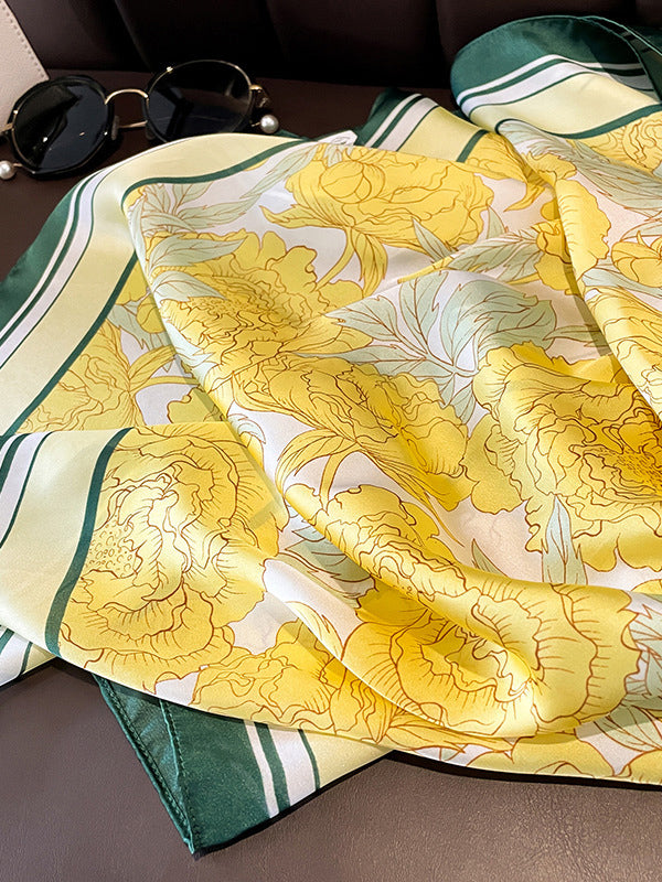 Floral Printed Silk Imitation Shawl&Scarf