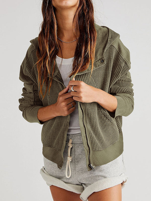 Zipper Long Sleeves Loose Hooded Outerwear Jackets