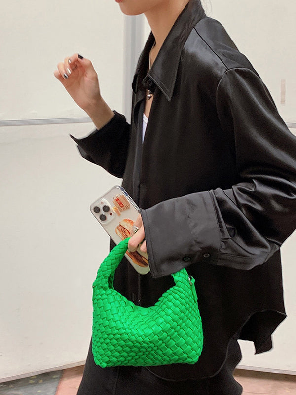 Cute Solid Color Woven Handbags Bags