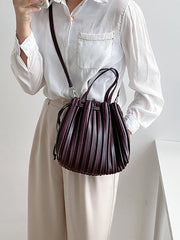 Drawstring Pleated Solid Color Handbags Crossbody Bags