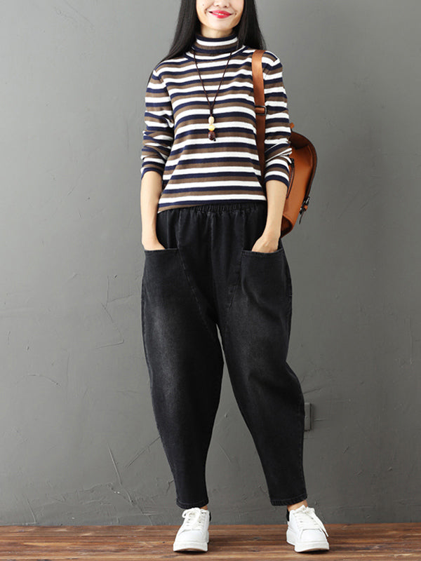 Cotton Vintage Gray-black Harem Jean Pants