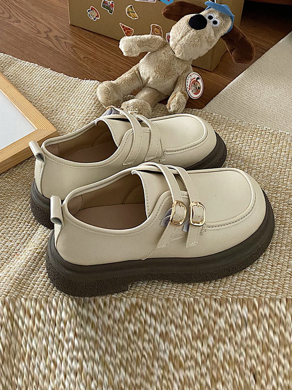 Belt Buckle Round-Toe Split-Joint Platform Shoes Mary Janes