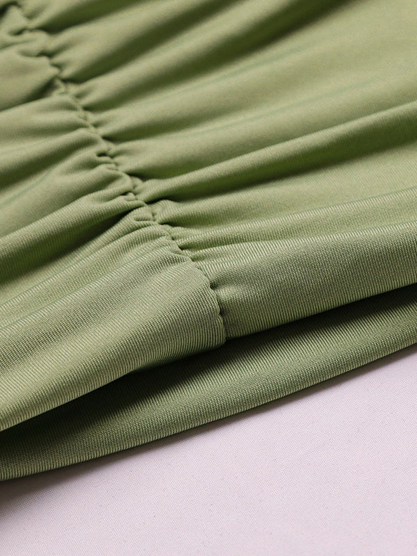 Elasticity Pleated Solid Color Bodycon Long Sleeves Off-the-shoulder Mini Dresses