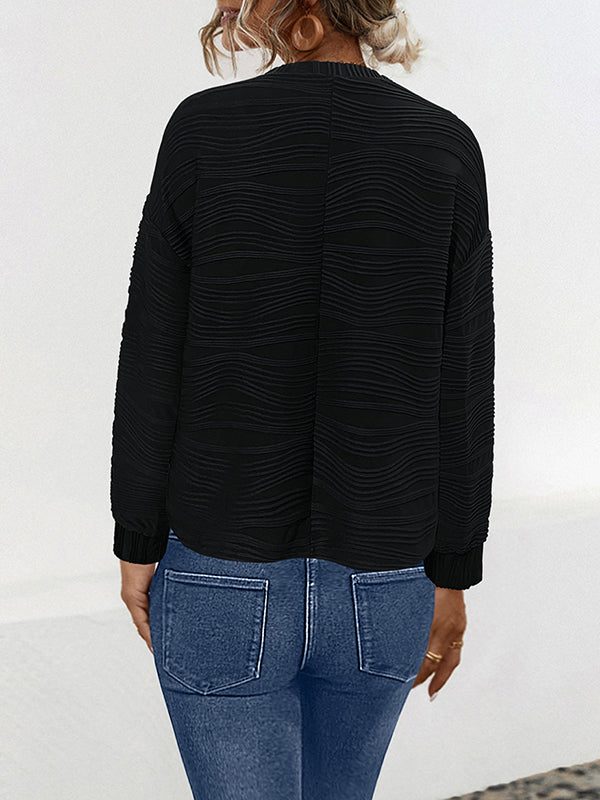 Solid Color Long Sleeves Loose Round-Neck T-Shirts