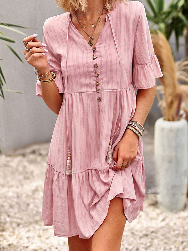 Falbala Loose V-Neck Mini Dresses