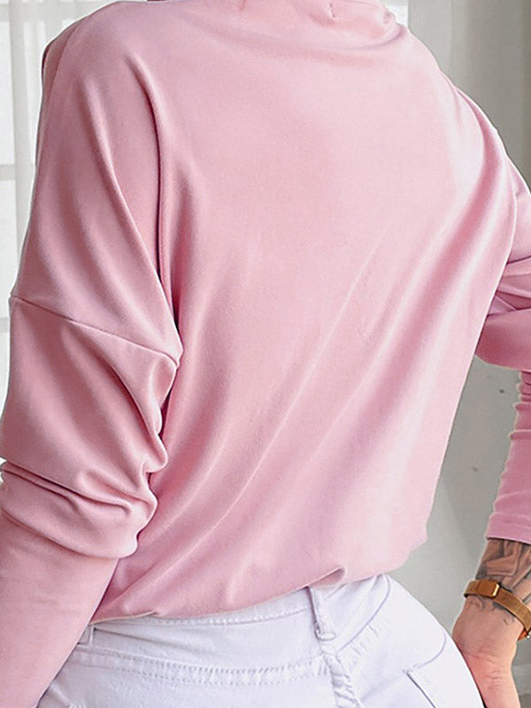 Buttoned Long Sleeves Loose V-Neck T-Shirts Tops