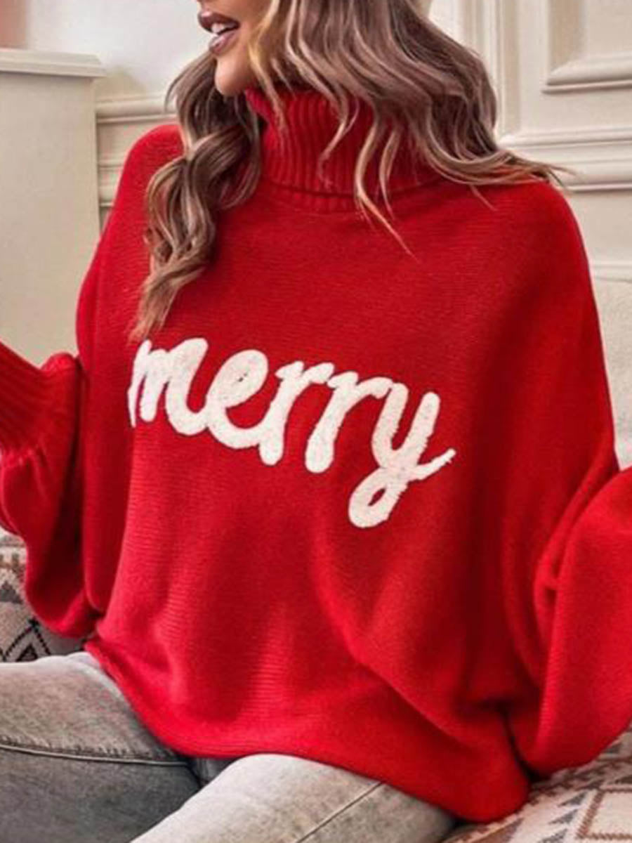 Contrast Color Printed Split-Joint Long Sleeves Loose High Neck Sweater Tops