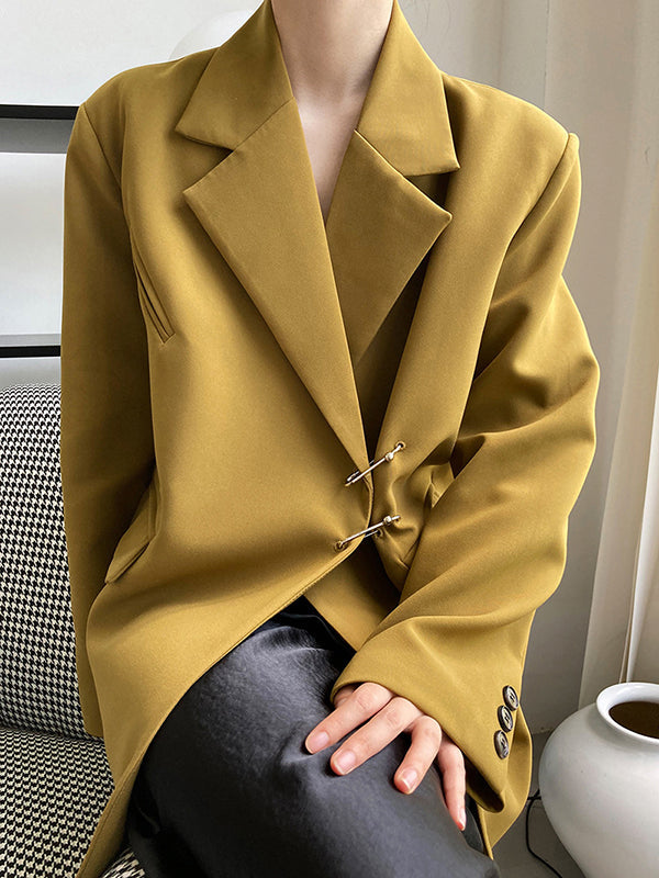 Urban Long Sleeves Loose Solid Color Pin Lapel Collar Suit Outerwear