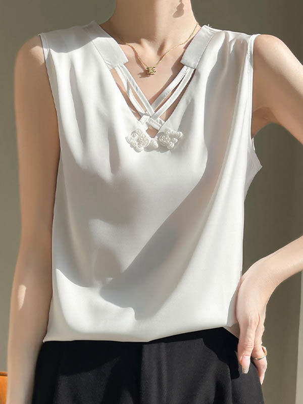 Solid Color Loose Plus Size V-neck Vest Top