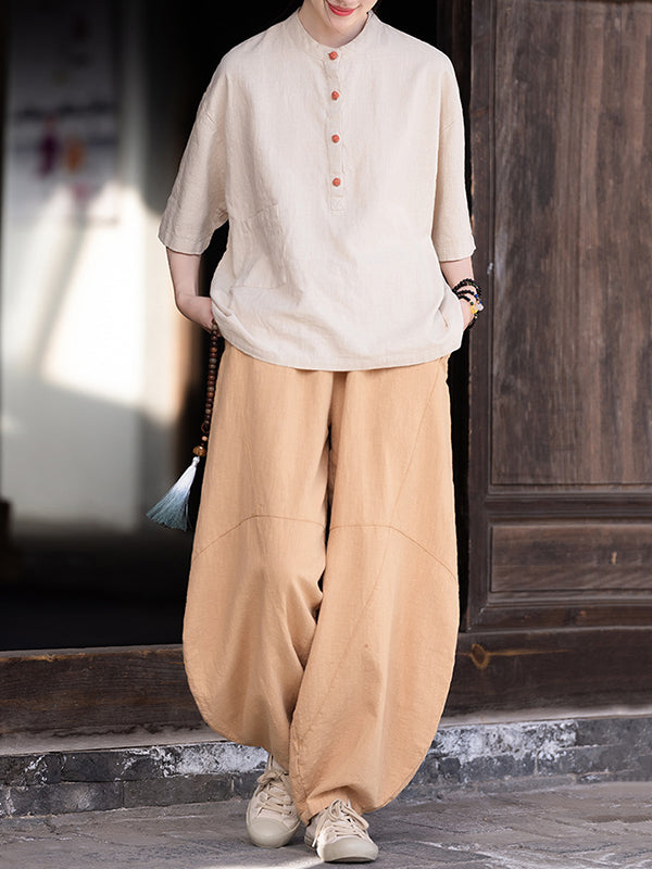 Split-Joint Half Sleeves Loose Round-neck T-Shirts Tops