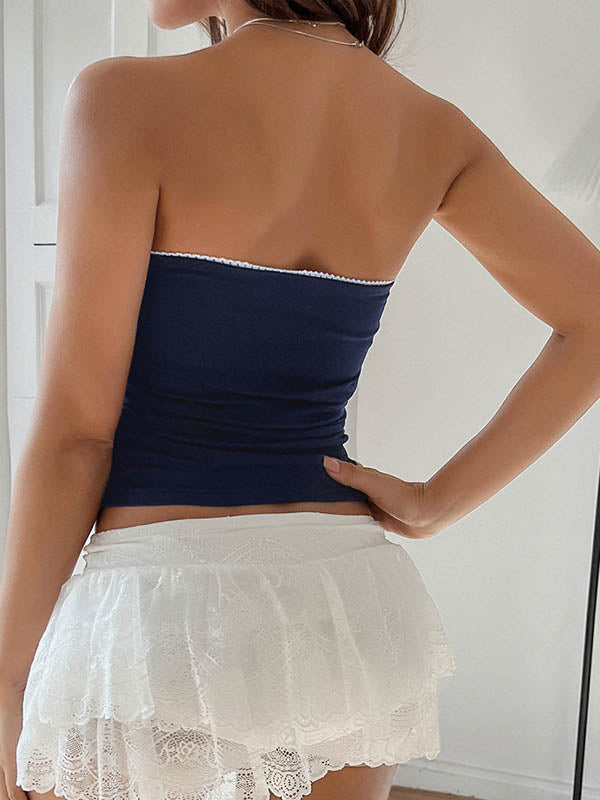 Bowknot Solid Color Skinny Sleeveless Tube Vest Top