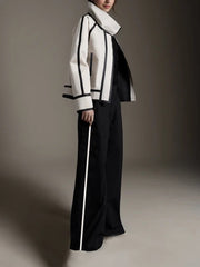 Contrast Color Pockets Split-Joint Long Sleeves Loose Stand Collar Outerwear