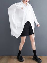 Casual Long Sleeves Irregularity Buttoned Solid Color Lapel Collar Blouses&Shirts Tops