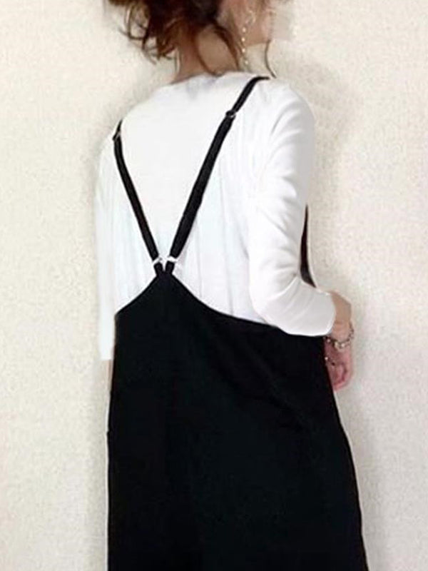 Solid Color Split-Joint Loose Sleeveless Spaghetti-Neck Overalls