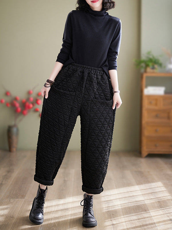 Elasticity Quilted Split-Joint Harem Pants High Waisted Trousers Pants