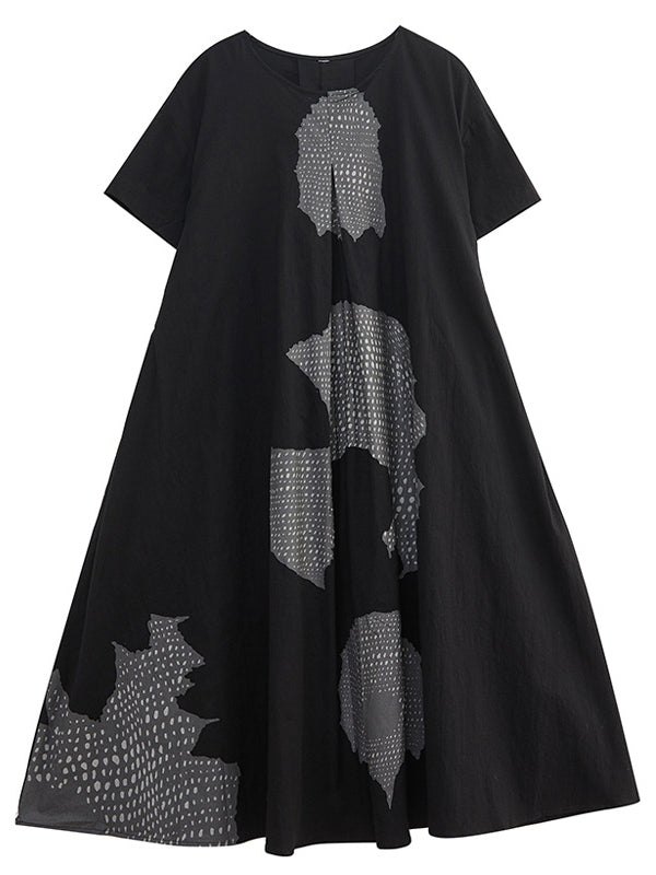 Printed A-Line Loose Round-Neck Midi Dresses