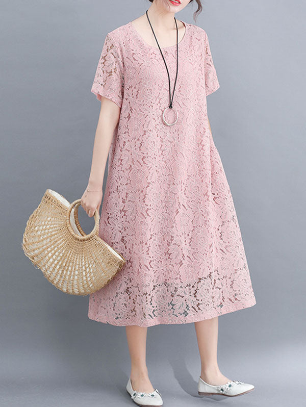 Embroidered Hollow Solid Dress