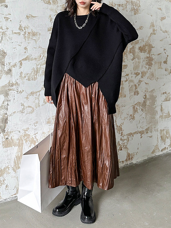 Elasticity Pleated Solid Color A-Line High Waisted Skirts Bottoms