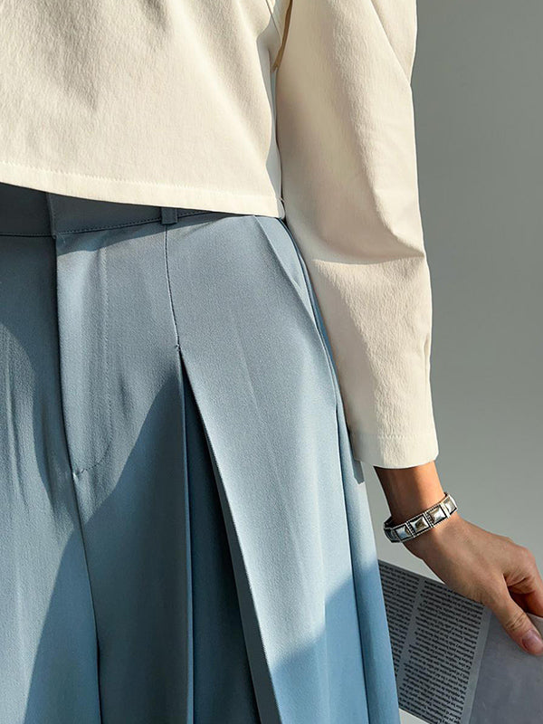 Pleated Solid Color High Waisted Wide Leg Trousers Casual Pants Bottoms