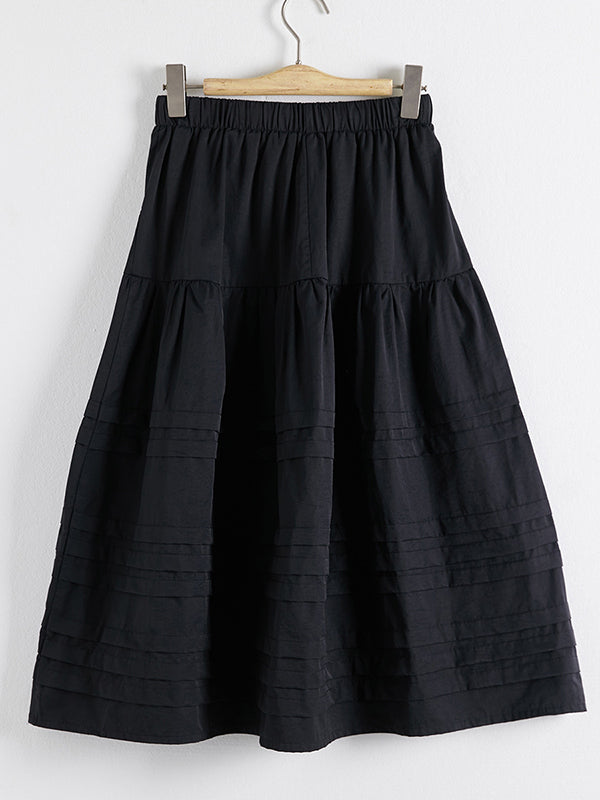 Drawstring Elasticity Pleated See-Through Solid Color Split-Joint A-Line Loose Skirts