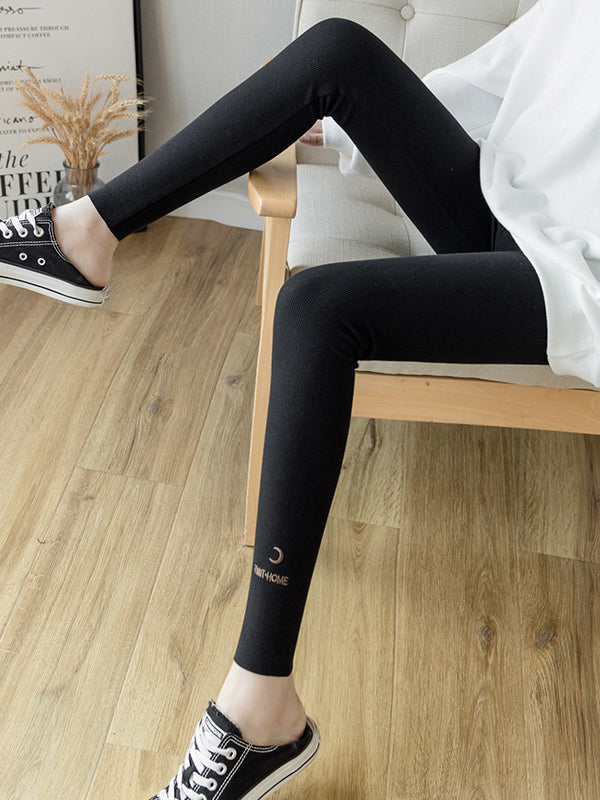 Casual Skinny Leg Letter Print Solid Color Leggings