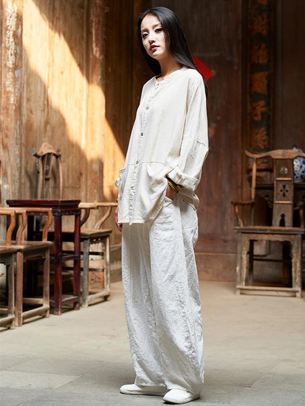 Soft Beige Ramie Cotton Blouse Outwear