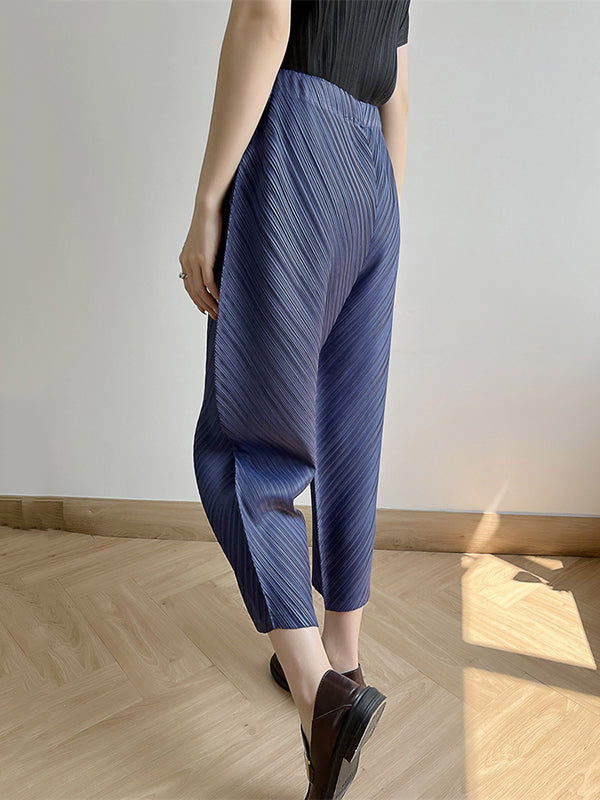 Elasticity Pleated Solid Color Split-Joint Harem Pants High Waisted Trousers Pants Ninth Pants