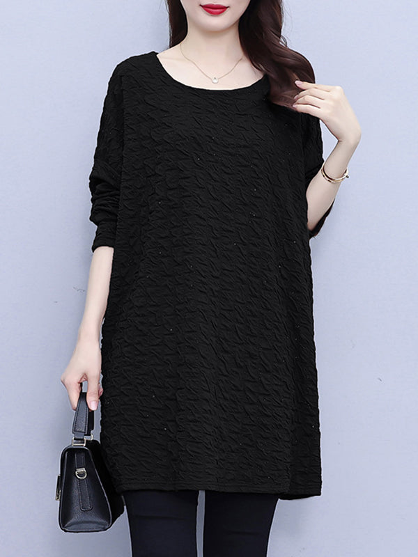Solid Color A-line Long Sleeves Round-neck T-Shirts Tops
