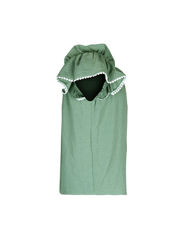 Pleated Loose Ruffle Sleeves Round-neck T-Shirts Tops